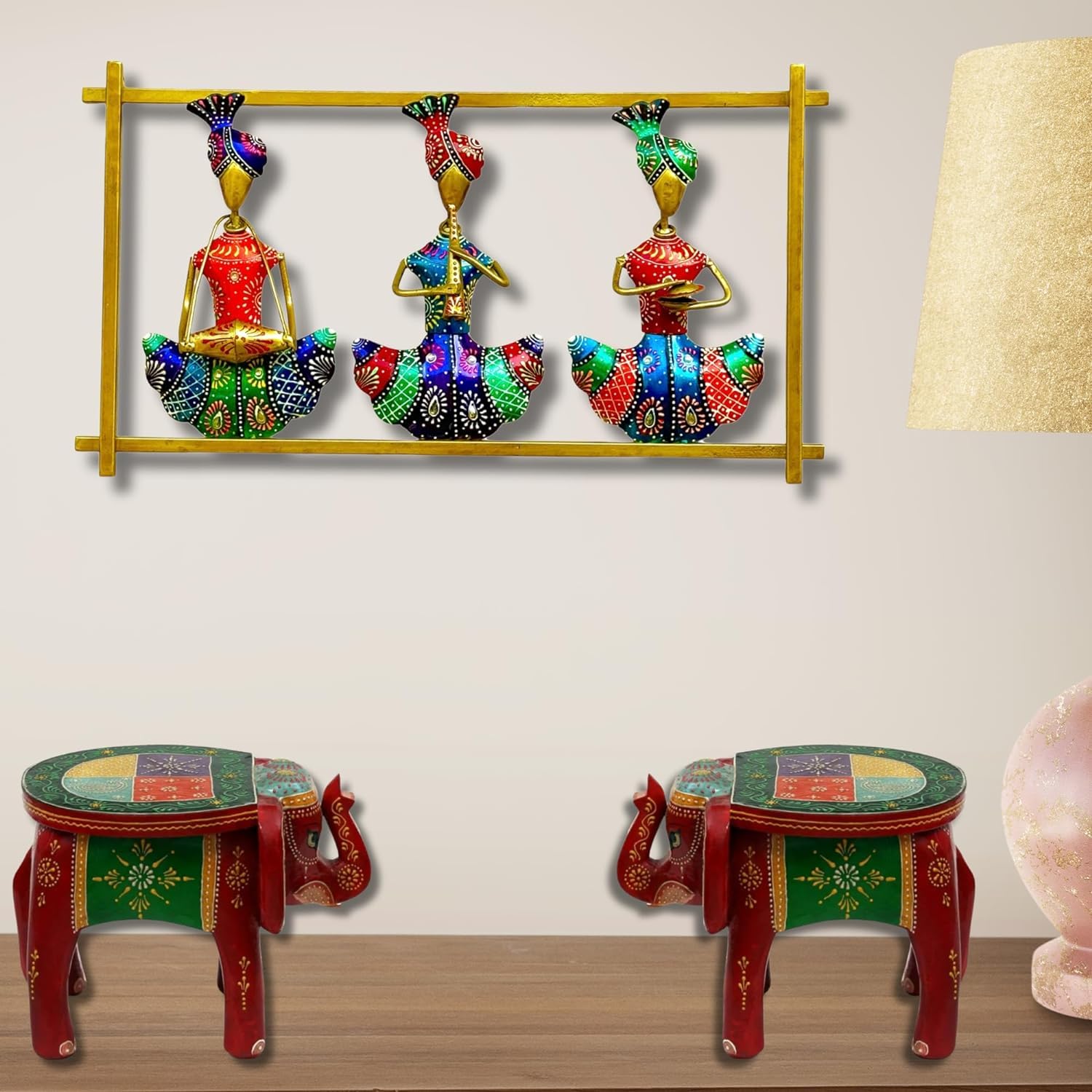 Rsn Aesthetic Metal 3 Rajasthani Musician Metal Frame Wall Dcor Entrance/Wall Hanging For Living Room, Wrought Iron Wall Art Dec